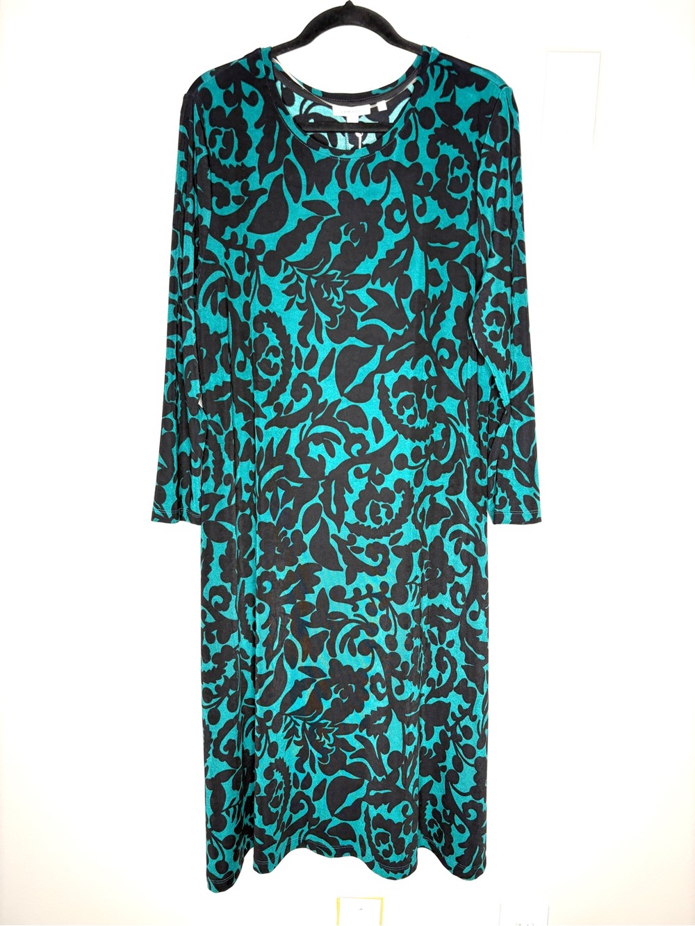 NWT Chicos Travelers Foliage Tales Midi Dress Peacock Teal Size 3 XL 16/18